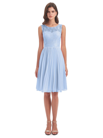 Eleanor Knee Length Scoop Sleeveless Lace Bridesmaid Dresses