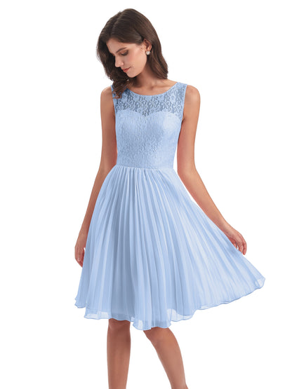 Eleanor Knee Length Scoop Sleeveless Lace Bridesmaid Dresses