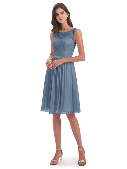 Eleanor Knee Length Scoop Sleeveless Lace Bridesmaid Dresses