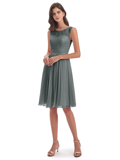 Eleanor Knee Length Scoop Sleeveless Lace Bridesmaid Dresses
