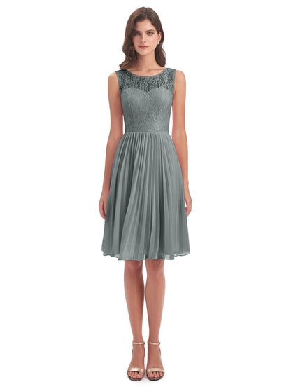 Eleanor Knee Length Scoop Sleeveless Lace Bridesmaid Dresses