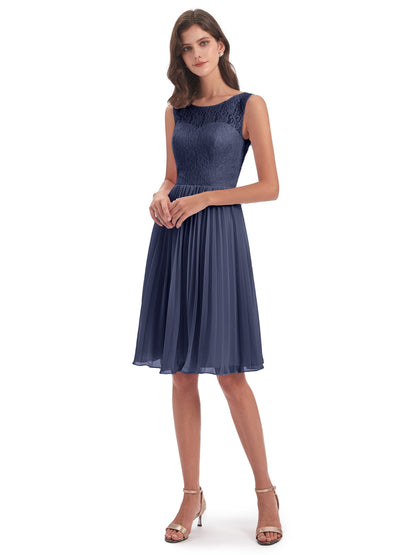 Eleanor Knee Length Scoop Sleeveless Lace Bridesmaid Dresses