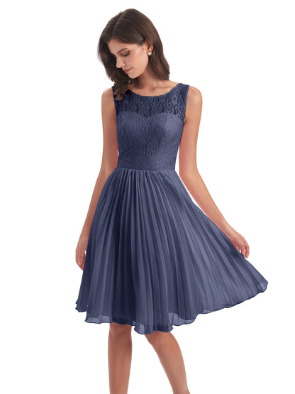 Eleanor Knee Length Scoop Sleeveless Lace Bridesmaid Dresses