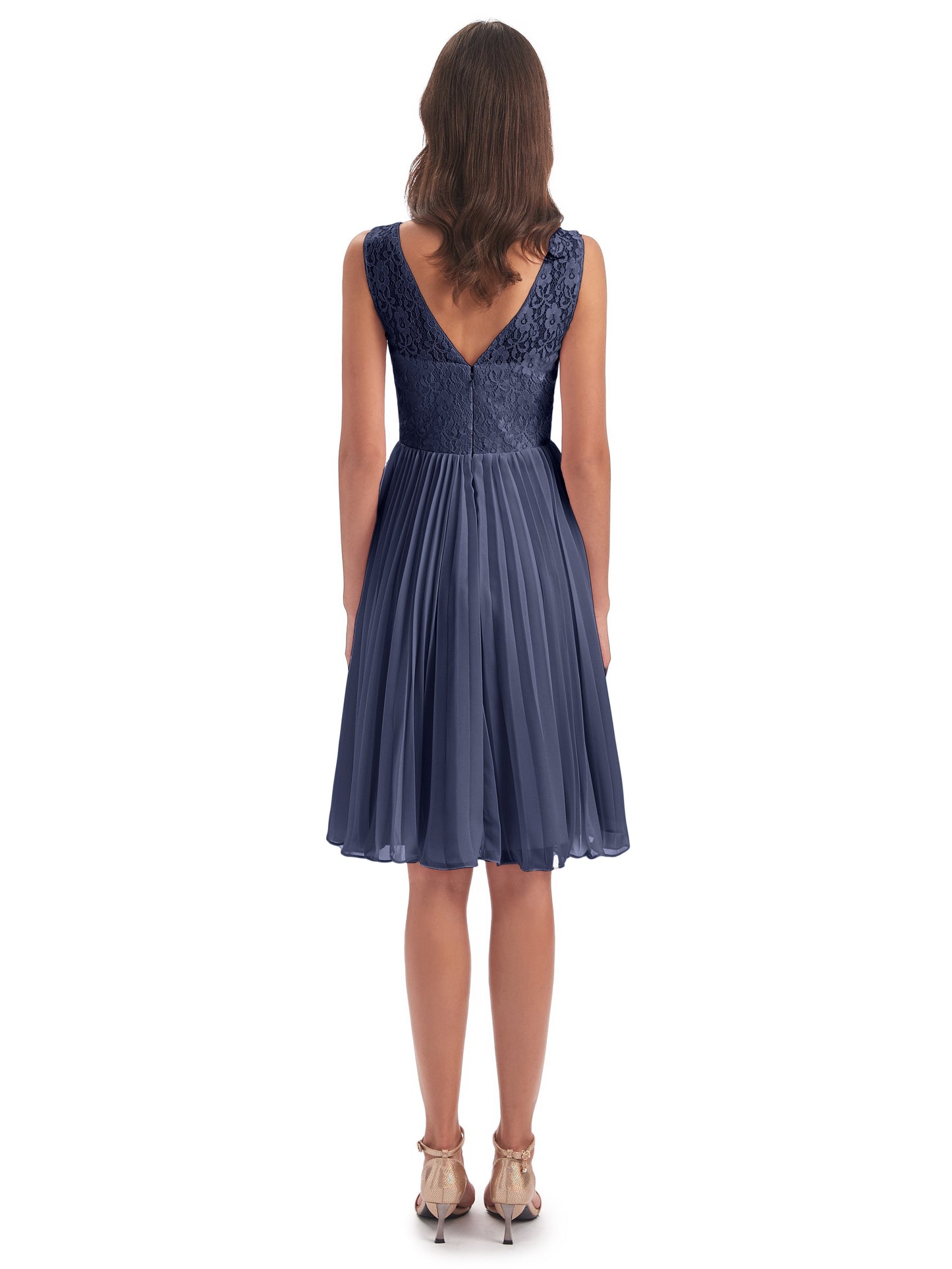 Eleanor Knee Length Scoop Sleeveless Lace Bridesmaid Dresses