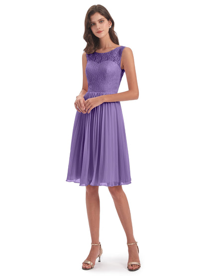 Eleanor Knee Length Scoop Sleeveless Lace Bridesmaid Dresses