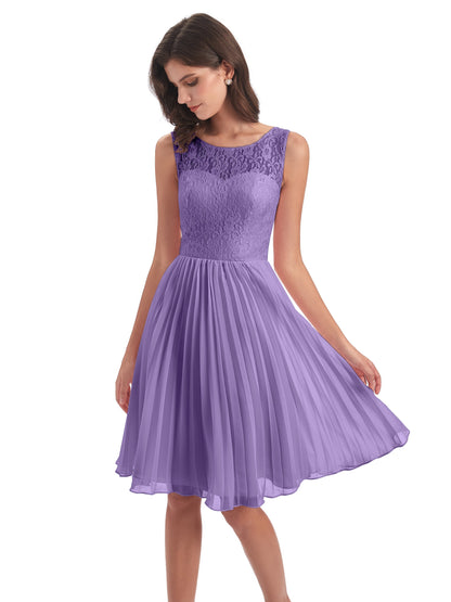 Eleanor Knee Length Scoop Sleeveless Lace Bridesmaid Dresses