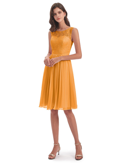 Eleanor Knee Length Scoop Sleeveless Lace Bridesmaid Dresses