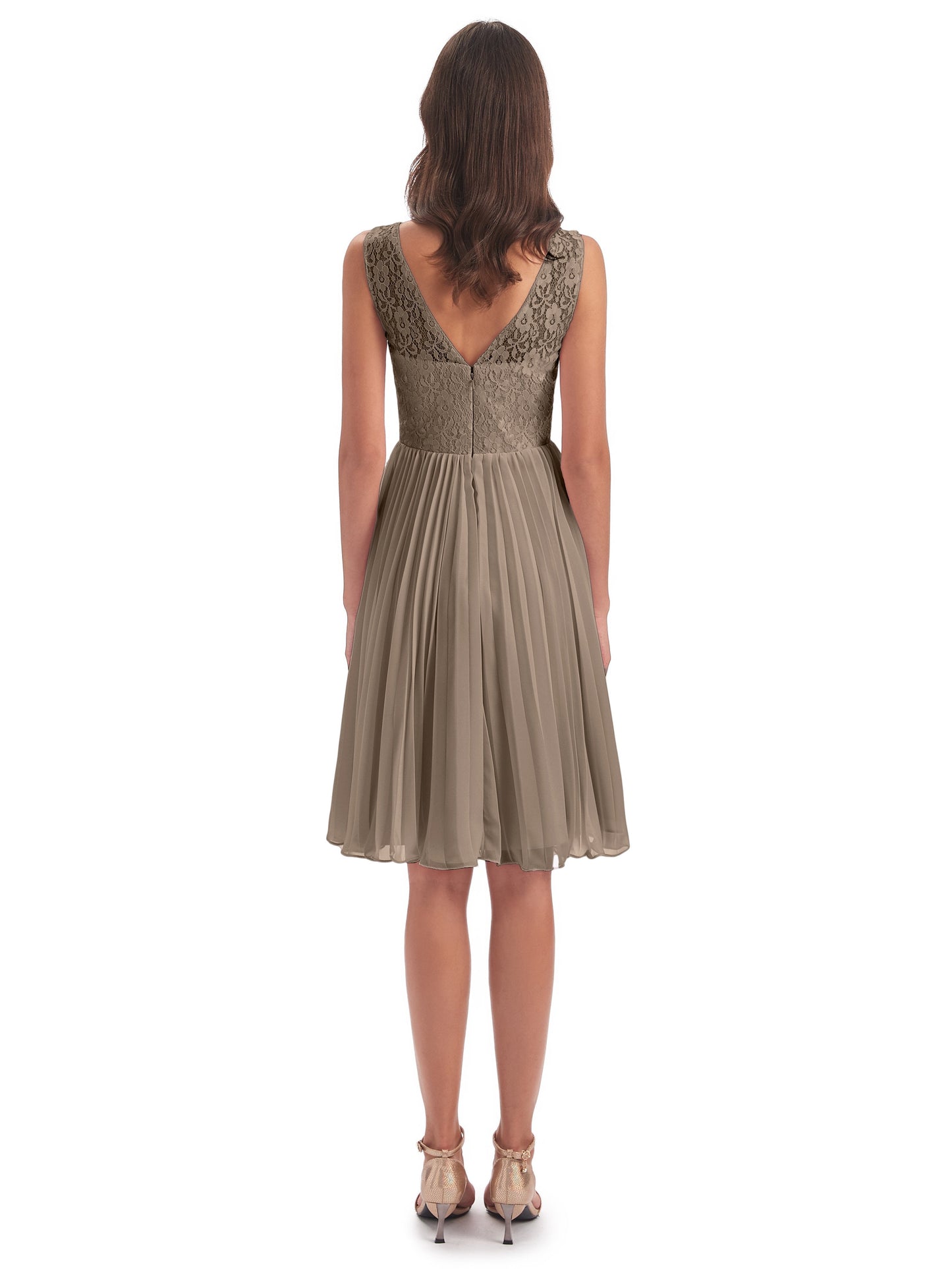 Eleanor Knee Length Scoop Sleeveless Lace Bridesmaid Dresses