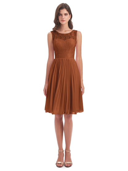 Eleanor Knee Length Scoop Sleeveless Lace Bridesmaid Dresses