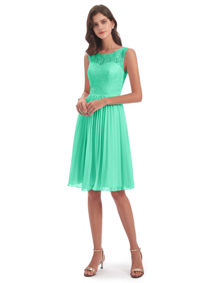 Eleanor Knee Length Scoop Sleeveless Lace Bridesmaid Dresses