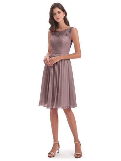 Eleanor Knee Length Scoop Sleeveless Lace Bridesmaid Dresses