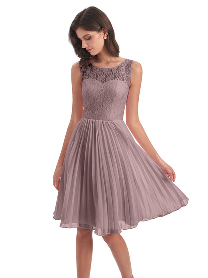 Eleanor Knee Length Scoop Sleeveless Lace Bridesmaid Dresses