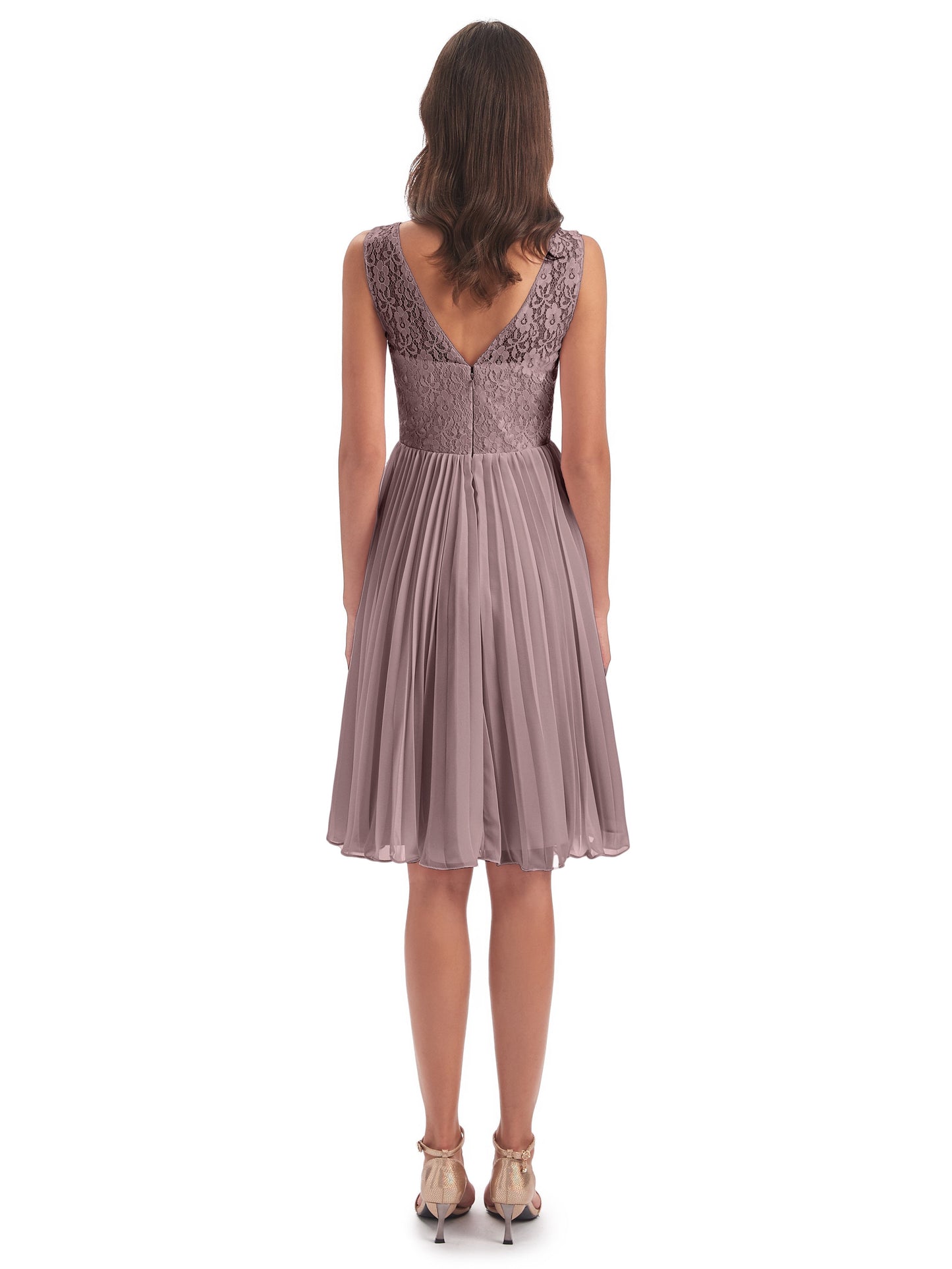 Eleanor Knee Length Scoop Sleeveless Lace Bridesmaid Dresses