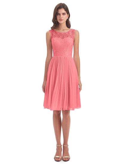 Eleanor Knee Length Scoop Sleeveless Lace Bridesmaid Dresses