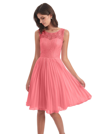 Eleanor Knee Length Scoop Sleeveless Lace Bridesmaid Dresses