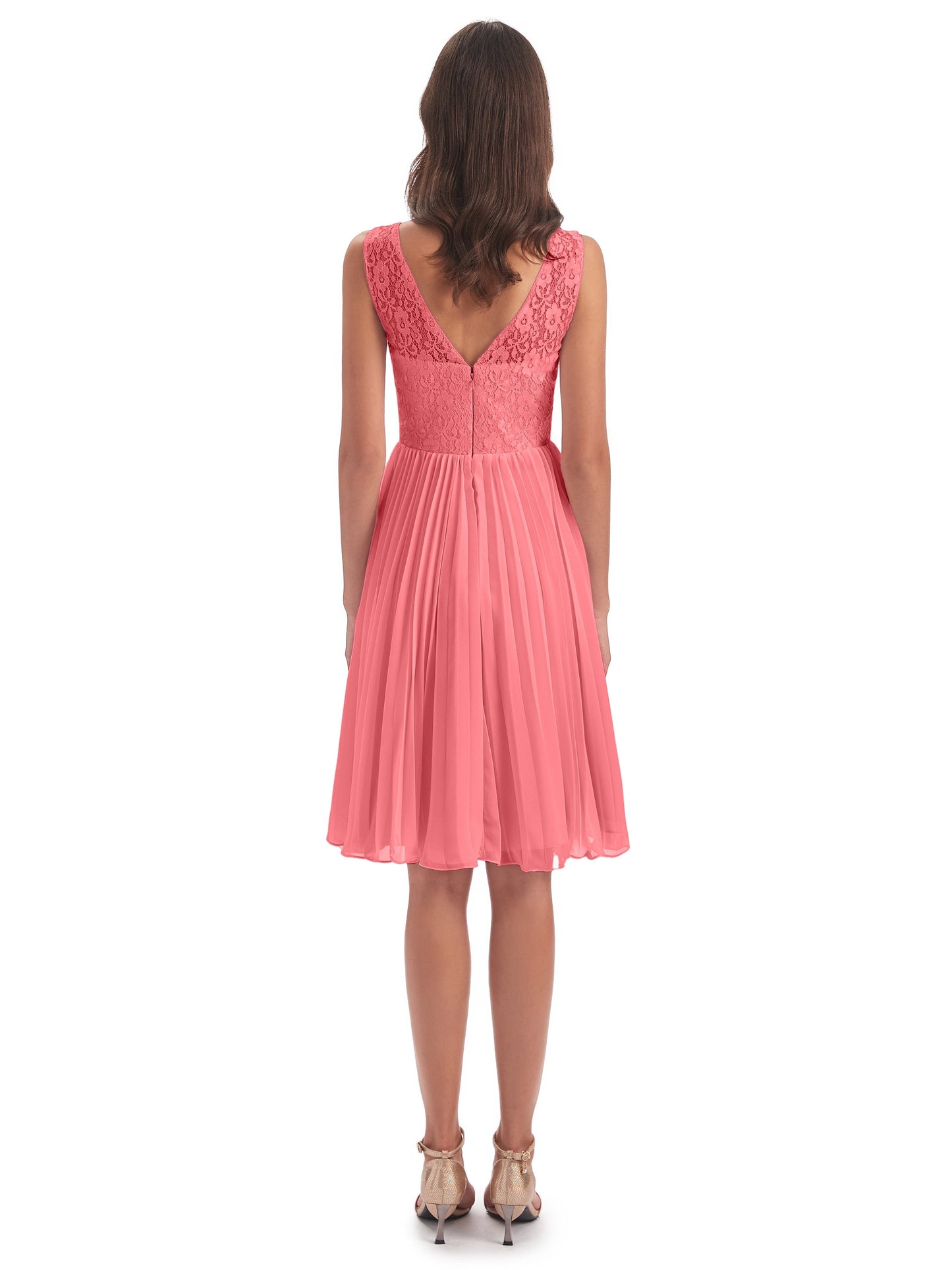 Eleanor Knee Length Scoop Sleeveless Lace Bridesmaid Dresses