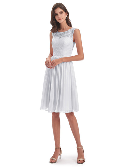 Eleanor Knee Length Scoop Sleeveless Lace Bridesmaid Dresses