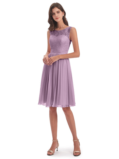 Eleanor Knee Length Scoop Sleeveless Lace Bridesmaid Dresses