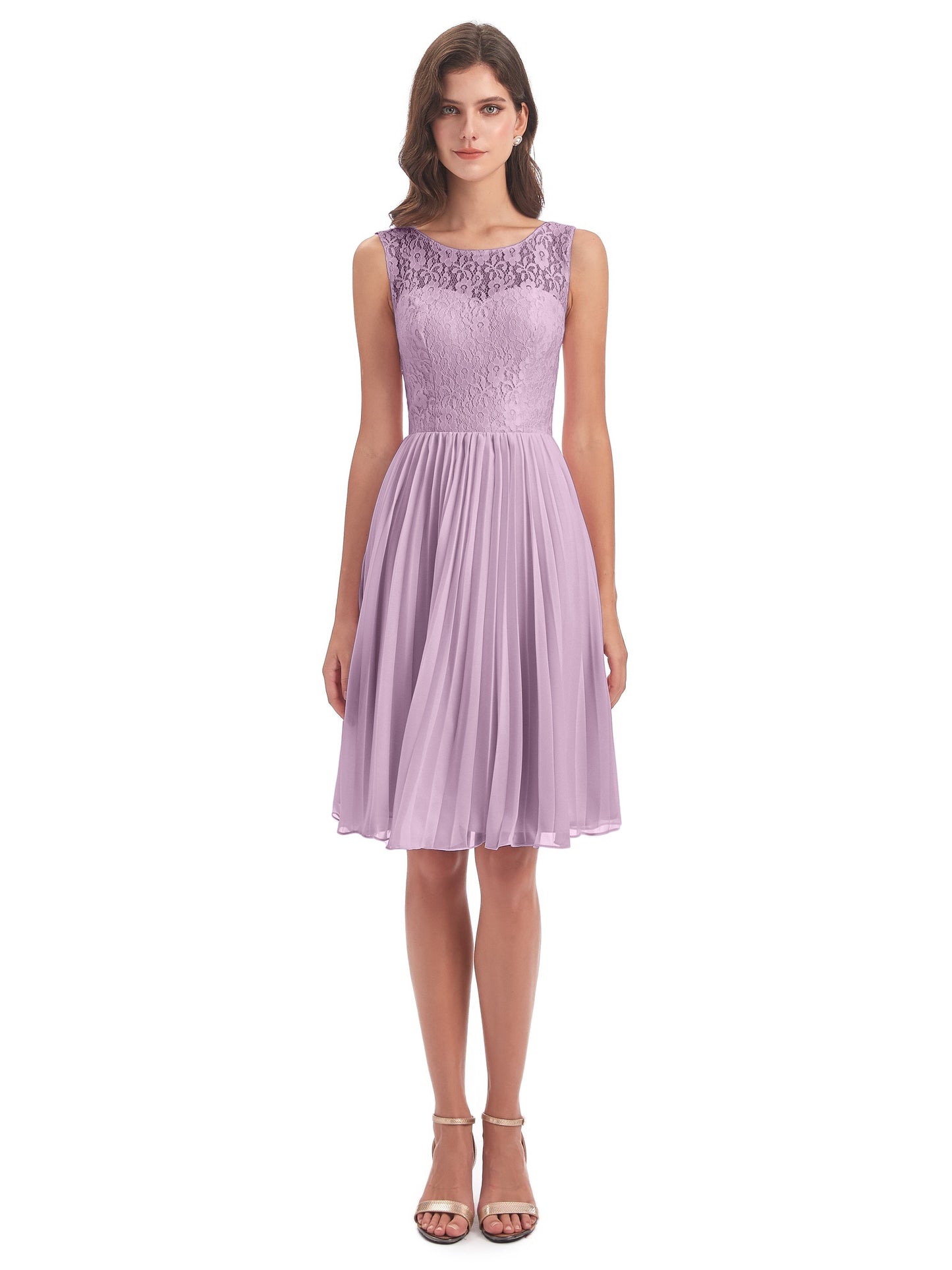 Eleanor Knee Length Scoop Sleeveless Lace Bridesmaid Dresses