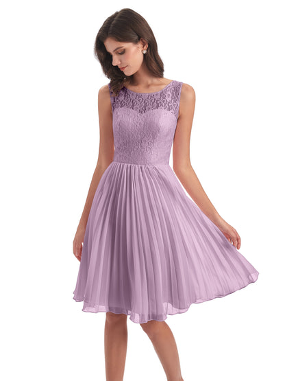Eleanor Knee Length Scoop Sleeveless Lace Bridesmaid Dresses