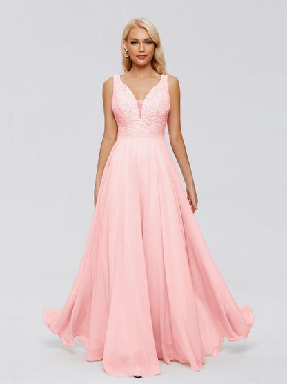 Eliza V Neck Straps Chiffon Bridesmaid Dresses