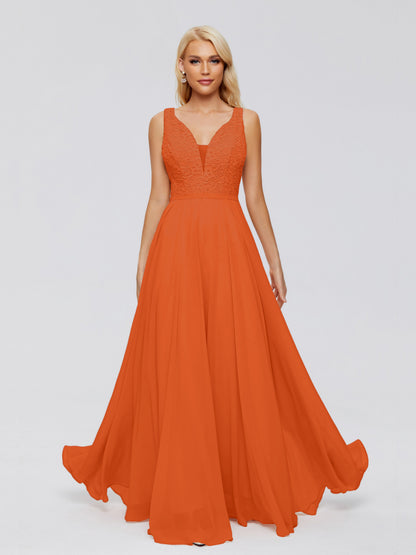 Eliza V Neck Straps Chiffon Bridesmaid Dresses