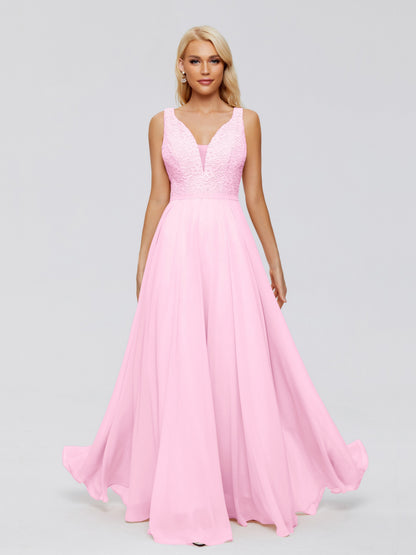 Eliza V Neck Straps Chiffon Bridesmaid Dresses