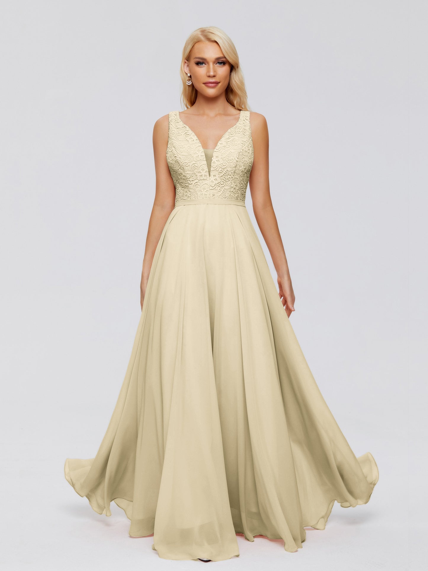 Eliza V Neck Straps Chiffon Bridesmaid Dresses