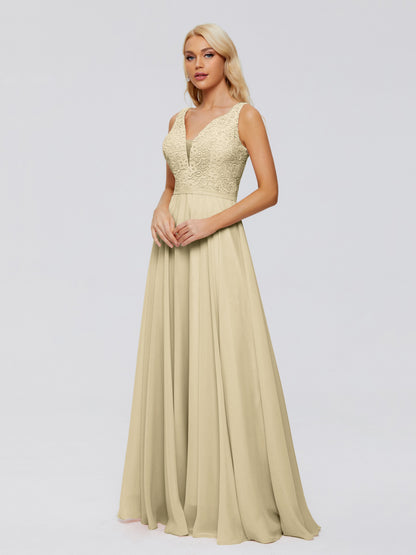 Eliza V Neck Straps Chiffon Bridesmaid Dresses