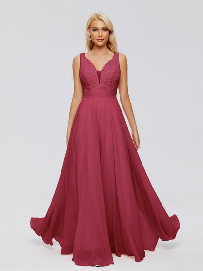 Eliza V Neck Straps Chiffon Bridesmaid Dresses