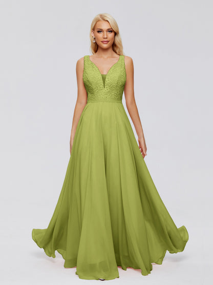 Eliza V Neck Straps Chiffon Bridesmaid Dresses