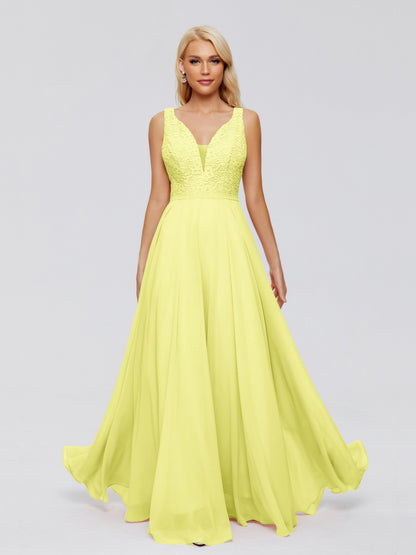 Eliza V Neck Straps Chiffon Bridesmaid Dresses