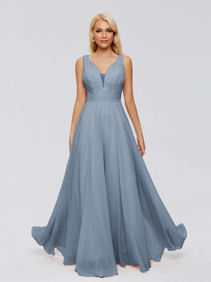Eliza V Neck Straps Chiffon Bridesmaid Dresses