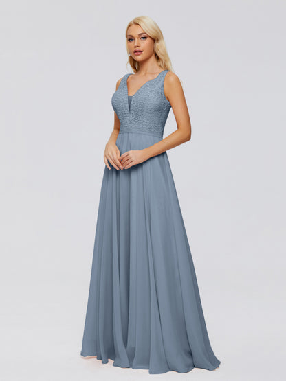 Eliza V Neck Straps Chiffon Bridesmaid Dresses