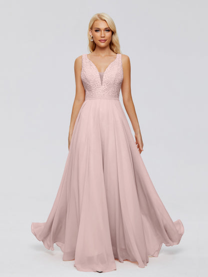 Eliza V Neck Straps Chiffon Bridesmaid Dresses