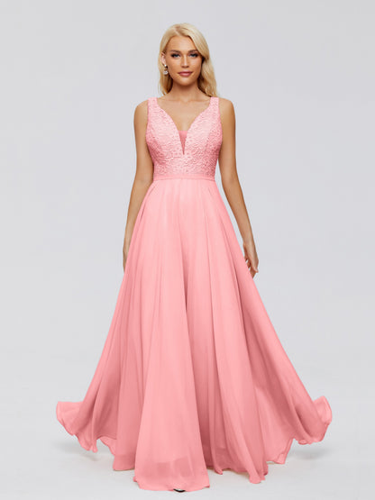Eliza V Neck Straps Chiffon Bridesmaid Dresses