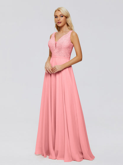 Eliza V Neck Straps Chiffon Bridesmaid Dresses