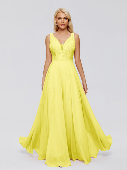 Eliza V Neck Straps Chiffon Bridesmaid Dresses