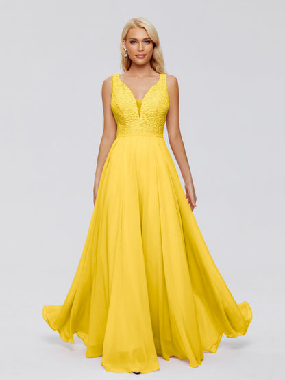 Eliza V Neck Straps Chiffon Bridesmaid Dresses