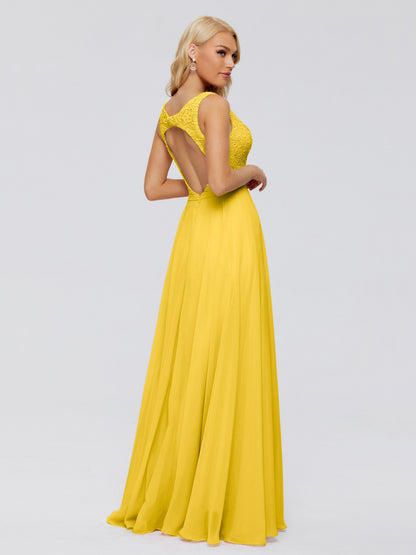 Eliza V Neck Straps Chiffon Bridesmaid Dresses
