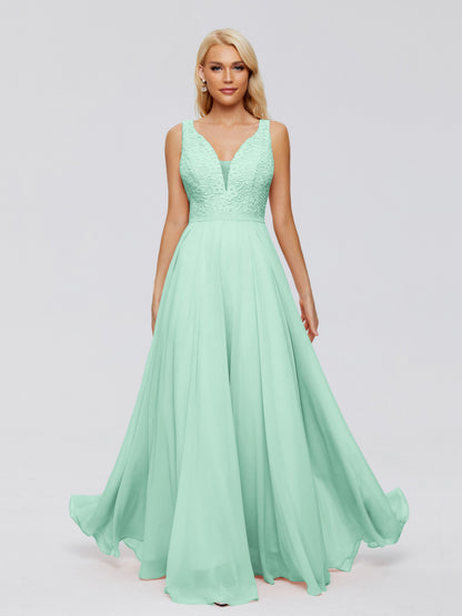 Eliza V Neck Straps Chiffon Bridesmaid Dresses