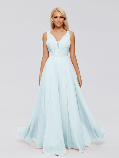 Eliza V Neck Straps Chiffon Bridesmaid Dresses