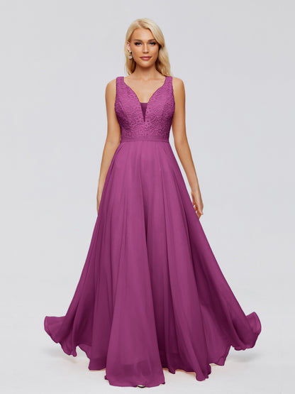 Eliza V Neck Straps Chiffon Bridesmaid Dresses