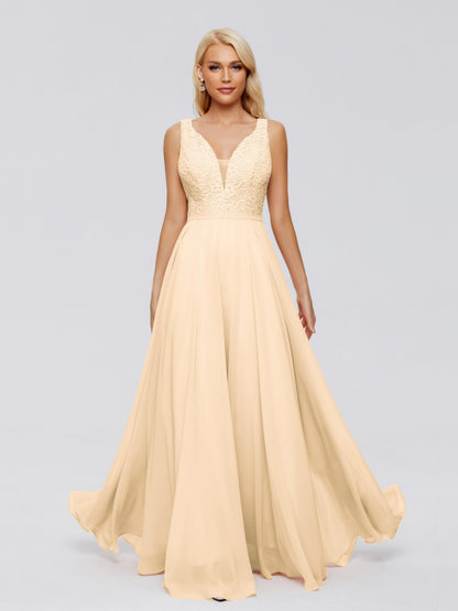 Eliza V Neck Straps Chiffon Bridesmaid Dresses