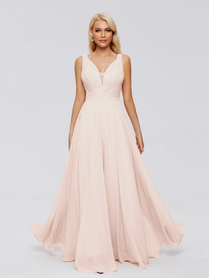 Eliza V Neck Straps Chiffon Bridesmaid Dresses
