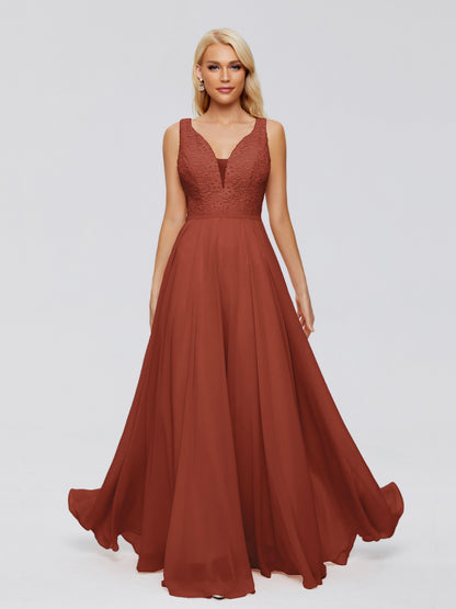 Eliza V Neck Straps Chiffon Bridesmaid Dresses