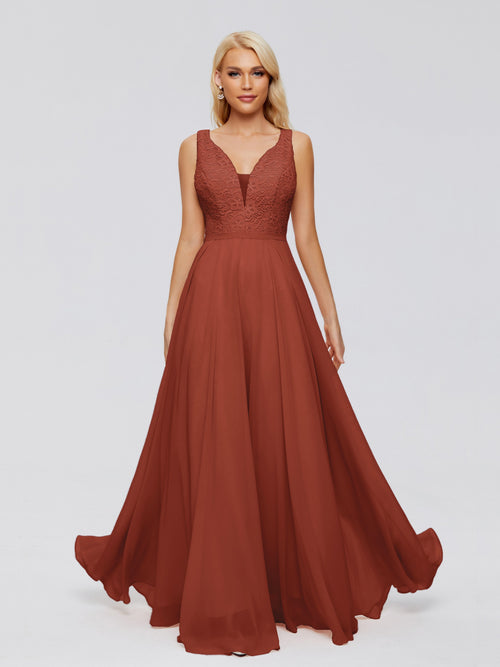 Eliza V Neck Straps Chiffon Bridesmaid Dresses