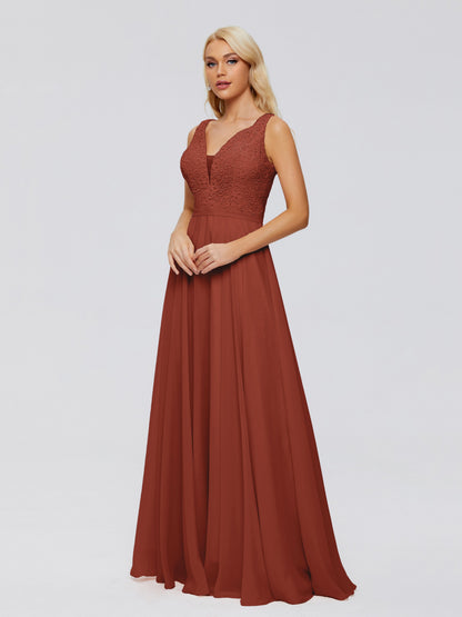 Eliza V Neck Straps Chiffon Bridesmaid Dresses
