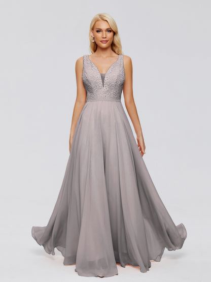 Eliza V Neck Straps Chiffon Bridesmaid Dresses