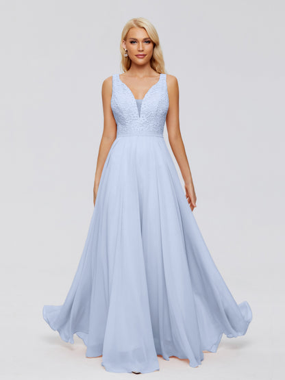 Eliza V Neck Straps Chiffon Bridesmaid Dresses